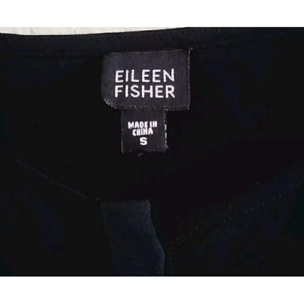 EILEEN FISHER Crepe Silk Black Button Up Long Sleeve Blouse Size Small - Picture 2 of 6